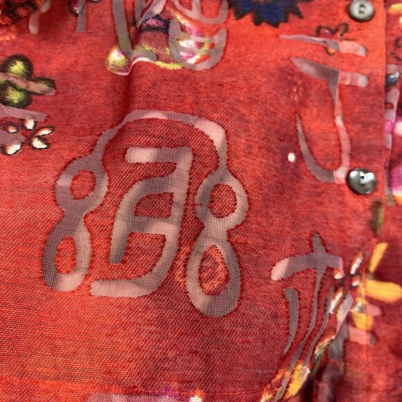 Chicos Art To Wear Button Down Shirt 3/4 Sleeve Eclectic Casual Boho Top 2 LARGE - Picture 6 of 11